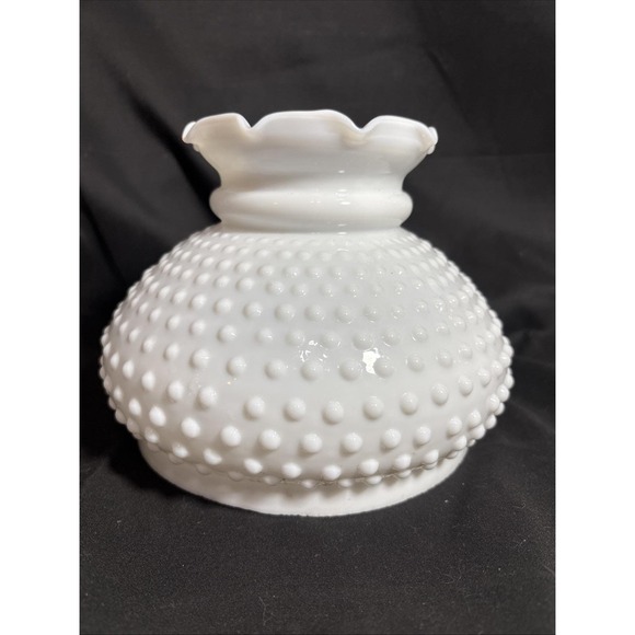The Unbranded Brand Other - Vintage White Milk Glass Ruffled Top Hobnail Hurricane Lamp Shade 7" Fitter